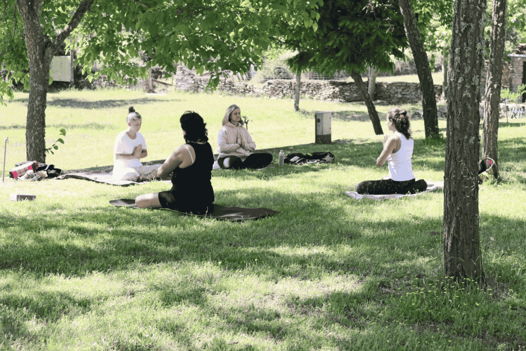 outdoor yoga class at arribes del duero campsite